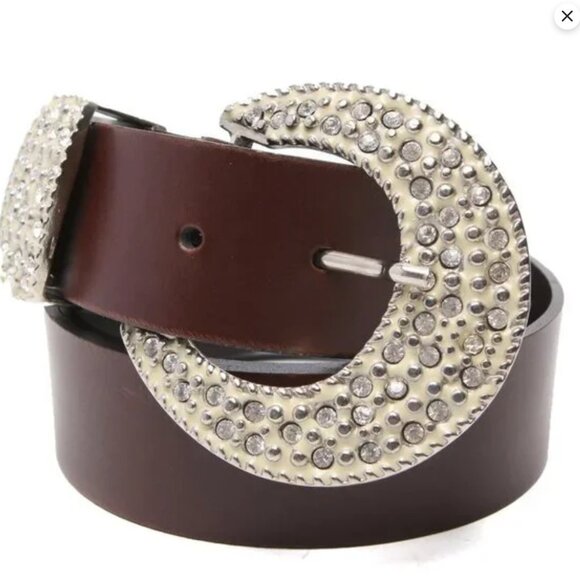 Vintage Le Chateau Leather Cowgirl Rhinestone Belt Bling Buckle Statement Brown - Picture 13 of 14